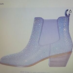 Verisson Chelsea silver glitter rhinestone sparkle ankle boots block heel 9 NEW…